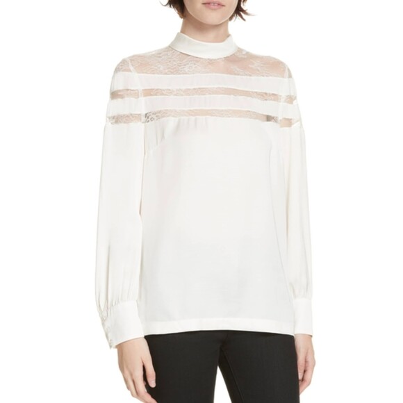 Sandro Mirtylles Lace Detail Sheer Top - Picture 1 of 16